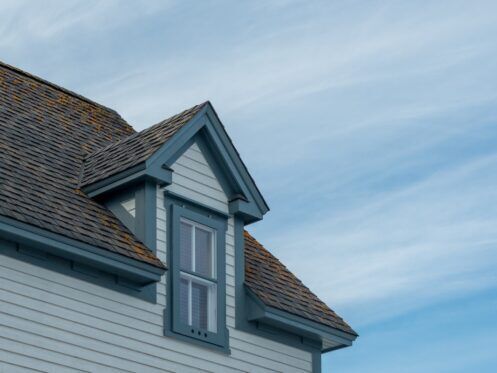 Blue roof trim on house