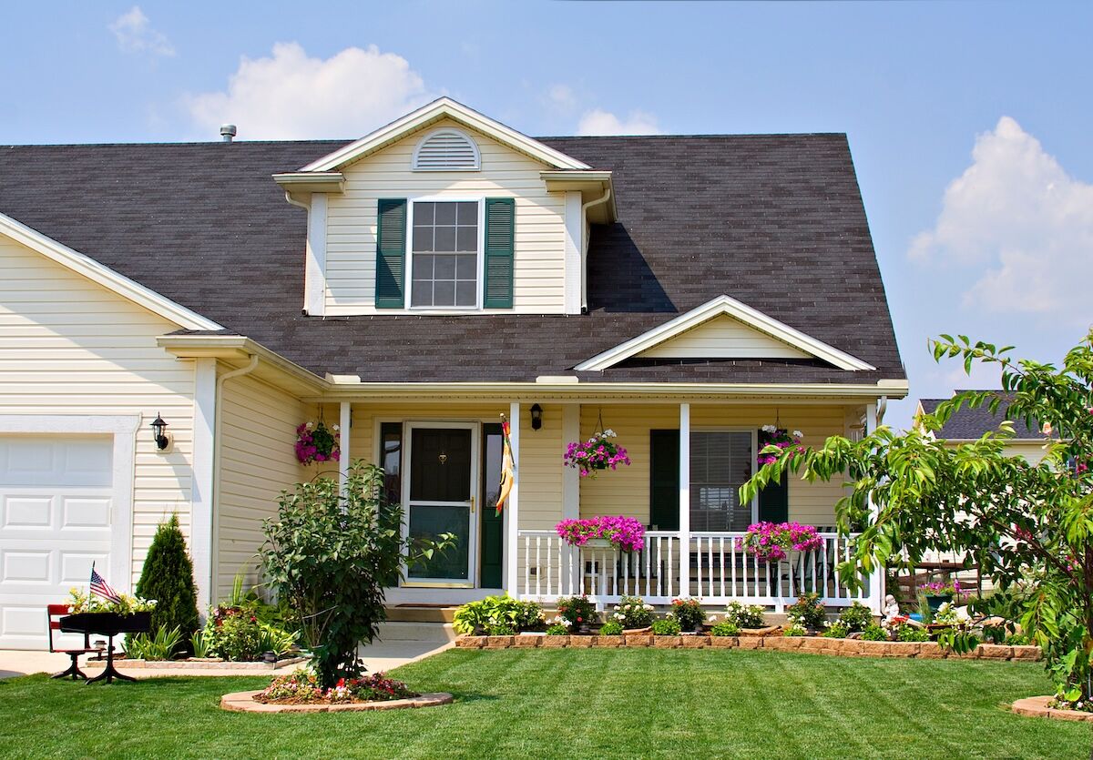 Shingled roof above porch