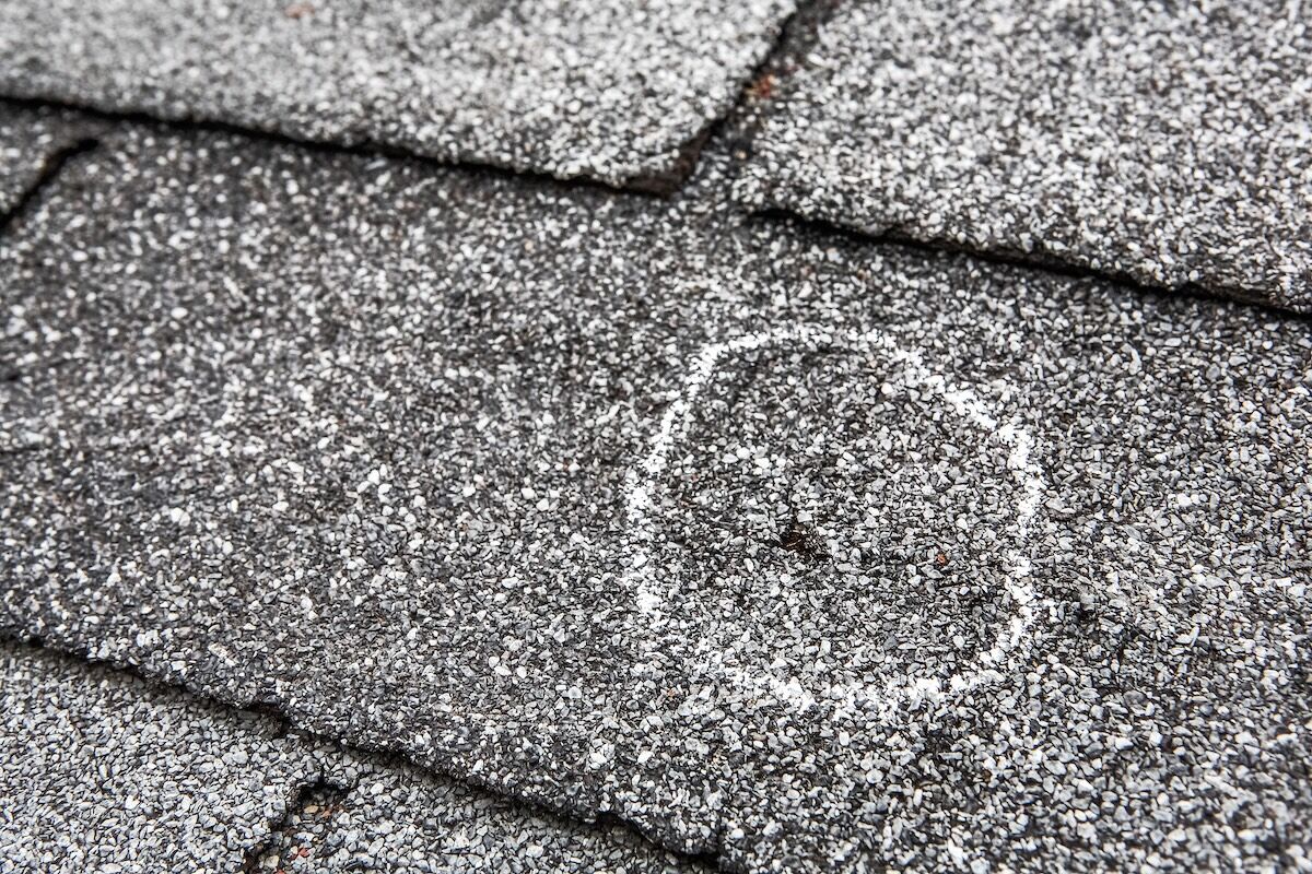 hail damage circled on roof