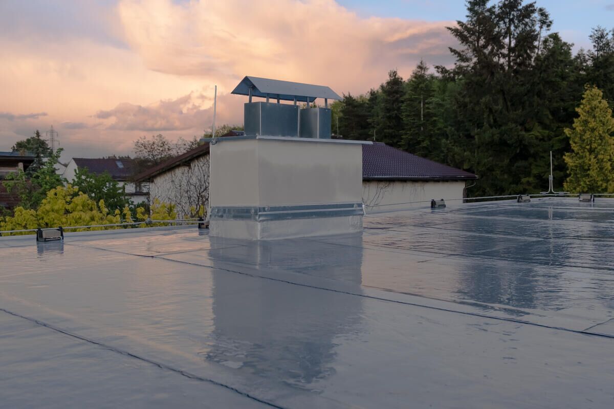 membrane roof at sunset