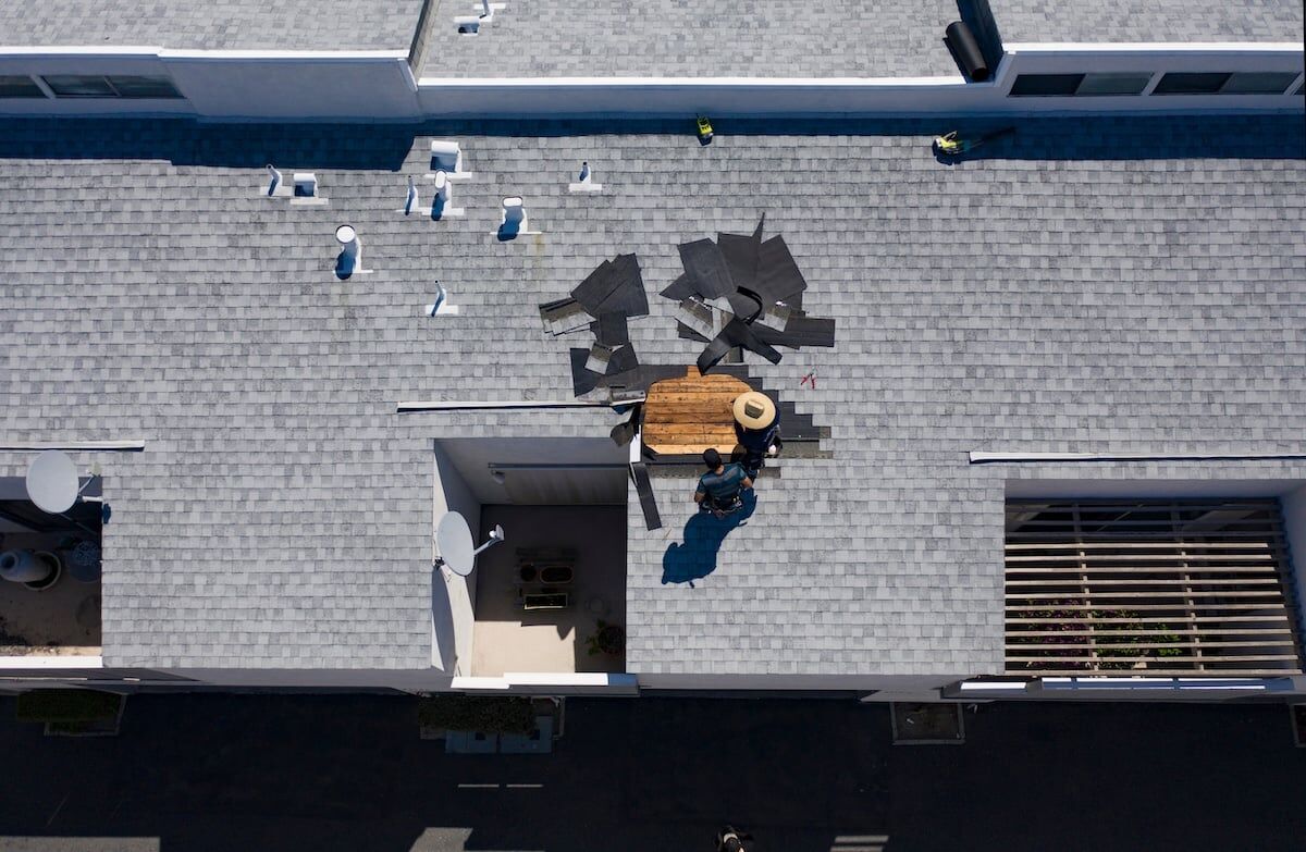 Aerial view of top of roof taken by drone