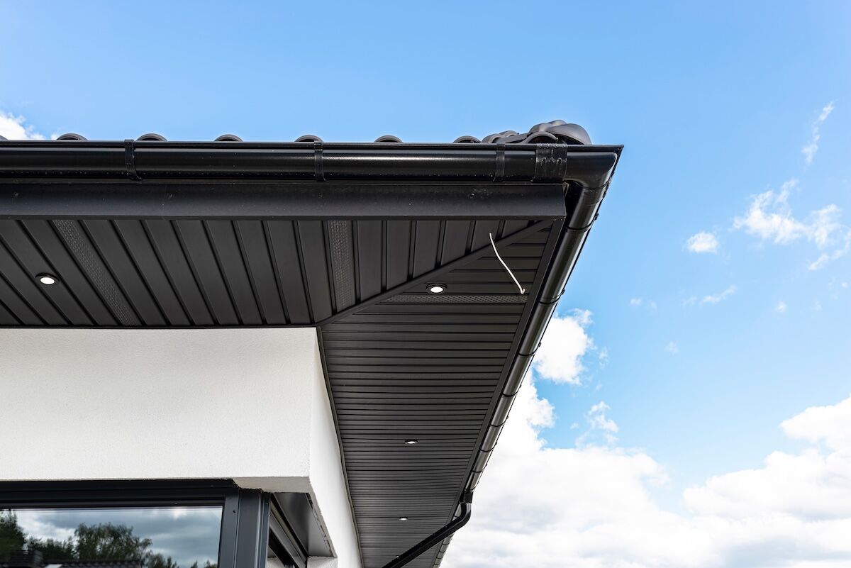 A modern graphite herringbone roof lining