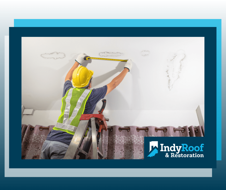 Leaky ceiling being inspected by Indy Roof & Restoration