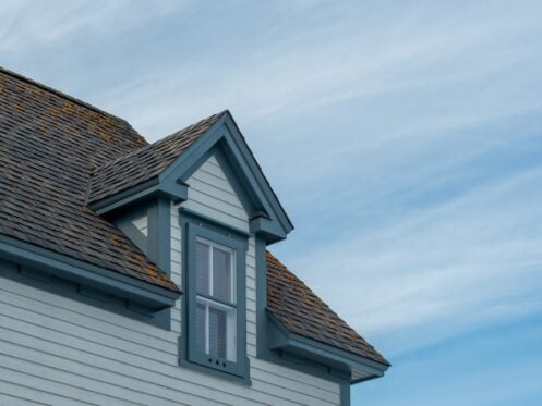Blue roof trim on house