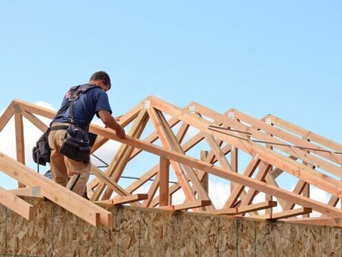Layout and installation of roof frame on a new residential house