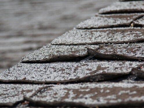 granule loss-very close up image of granule loss on curling shingles