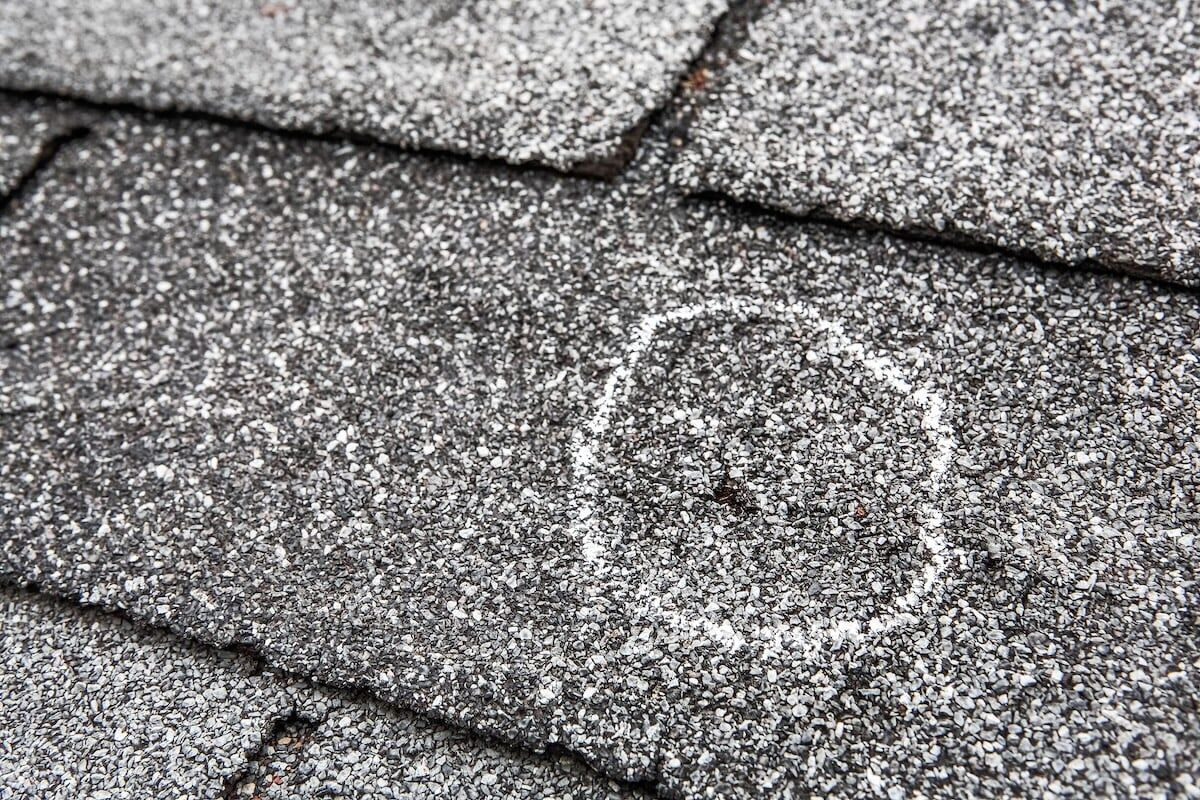 hail damage circled on roof