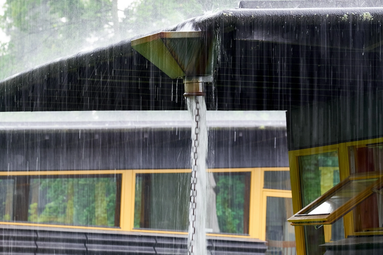 roof scupper in the rain