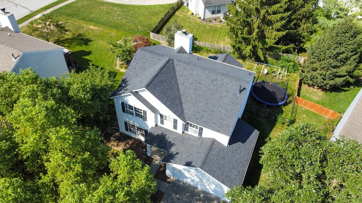 black shingle roof above