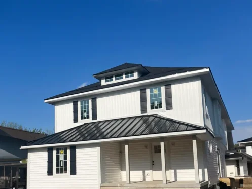 house with black metal roof