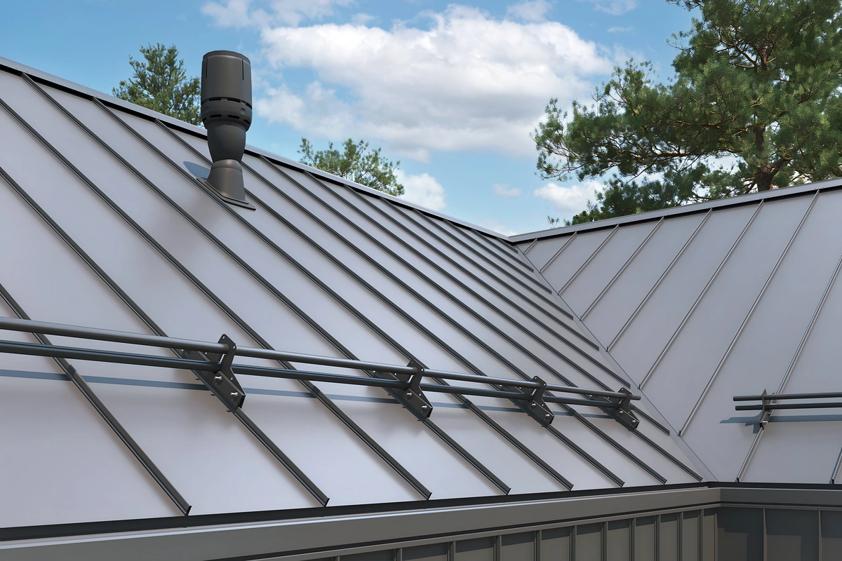 angled view of a standing seam metal roof