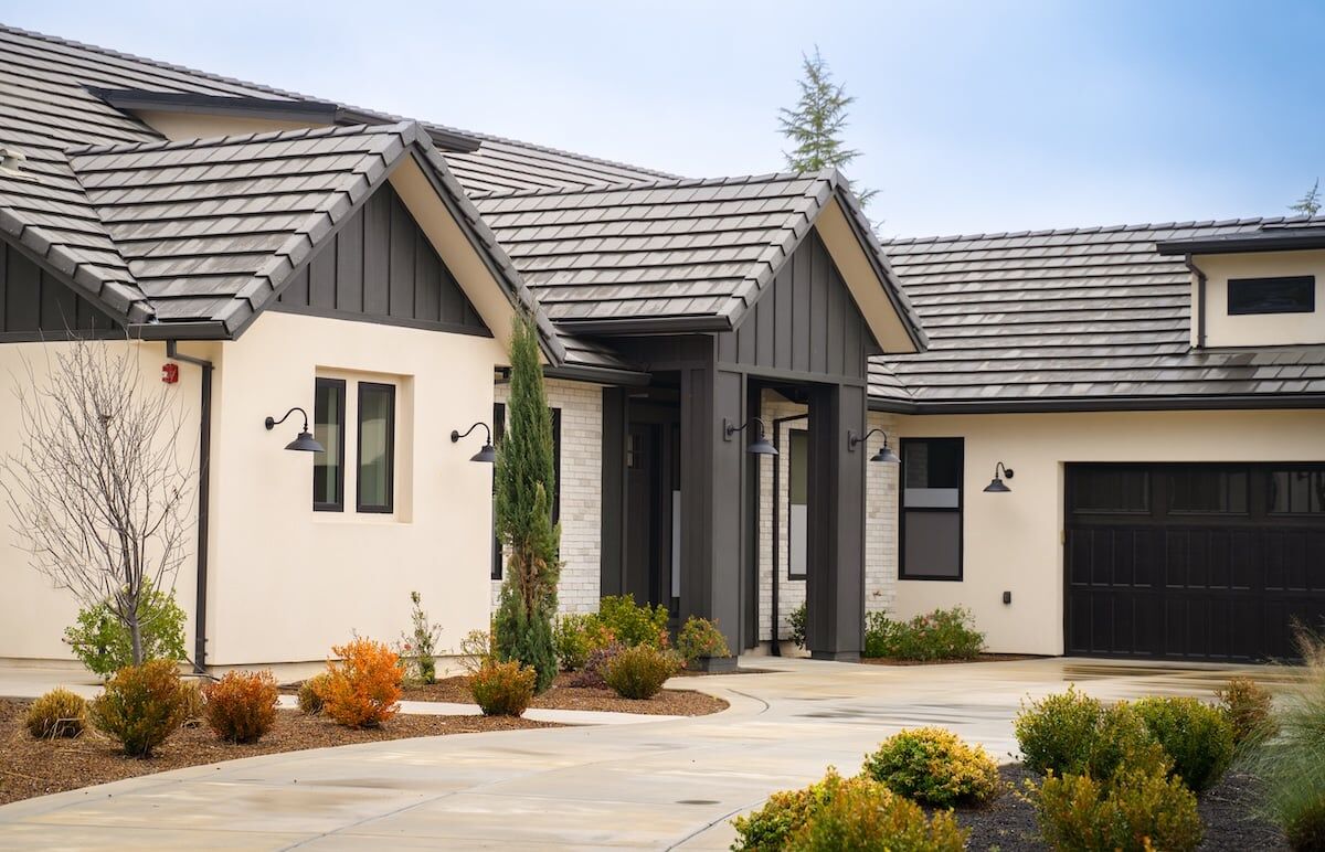 Up close photo of a newly built house with energy efficient roof