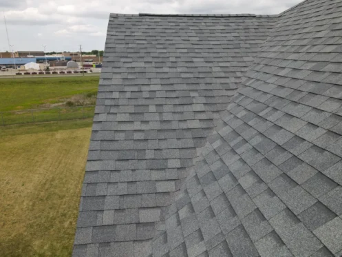 shingle roof and grass