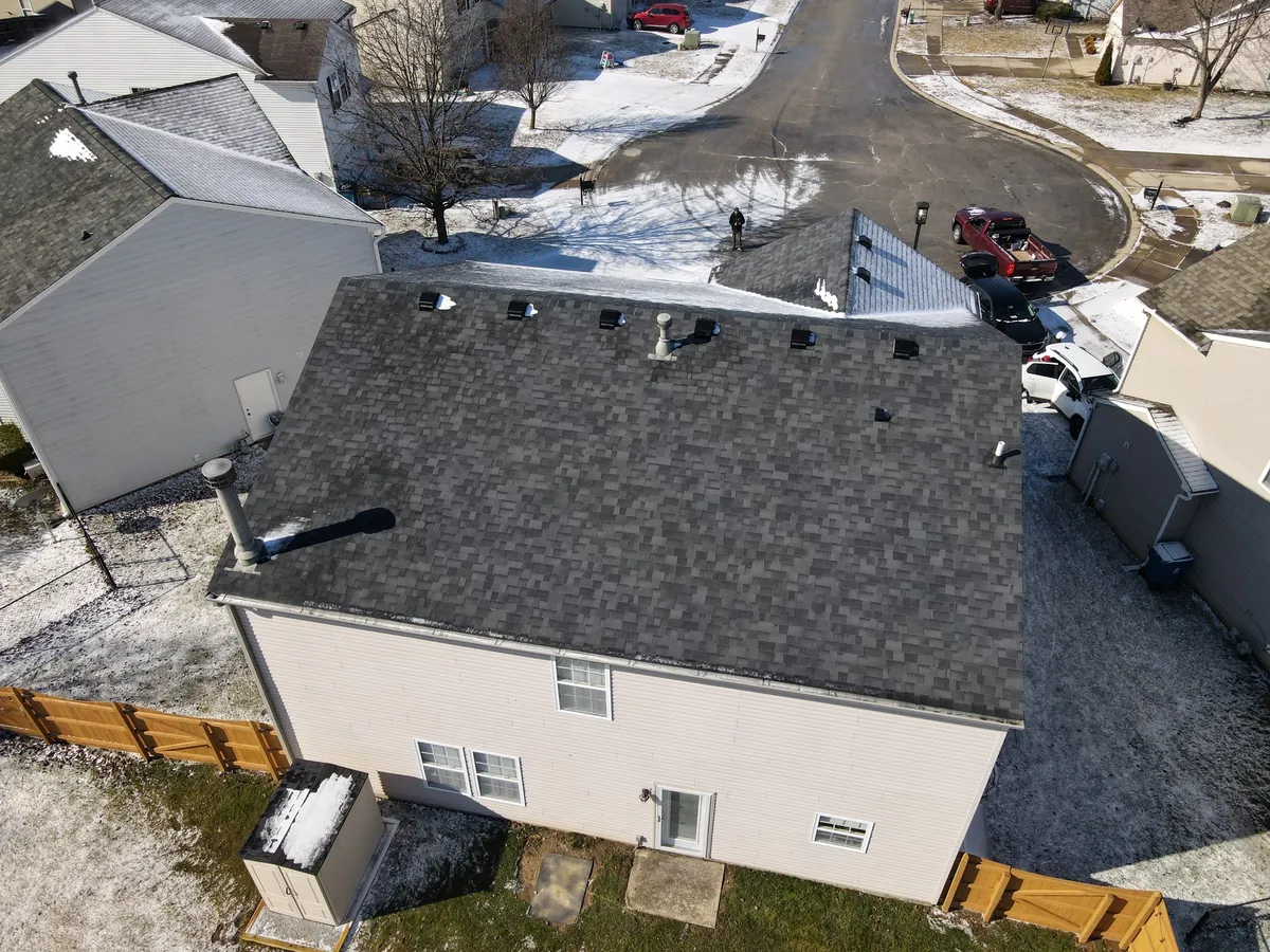 snowing gaf shingle roof